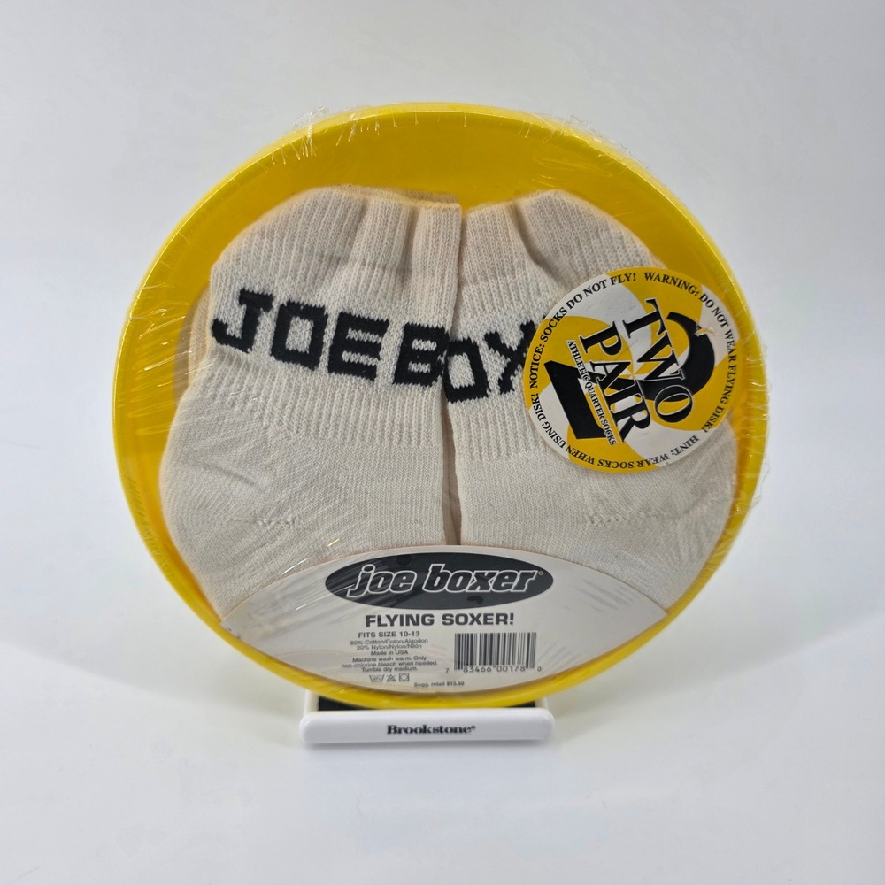 Vintage Joe Boxer Flying Soxer 2 Pair Socks in Yellow Smiley Face Frisbee Set